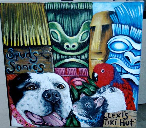 F&S Gift Store Custom commission TIKI DOG portrait Painting 10 x10 acrylic oIL of your pet any pet