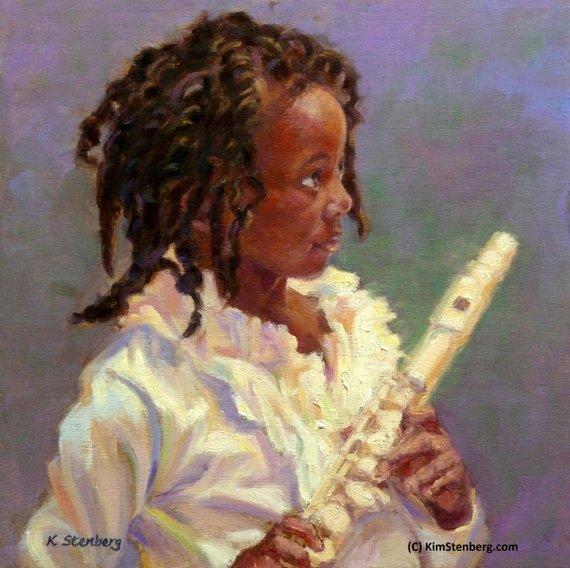 F&S Gift Store Custom Child Portrait Commission Oil Painting from Photo 12" x 12" Impressionist Wall Art Unique Gift For Parent Kim Stenberg