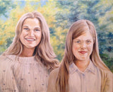 F&S Gift Store Two Sisters Custom Oil Portrait on canvas, realistic painting style, original one of a kind art, accurate likeness of subject