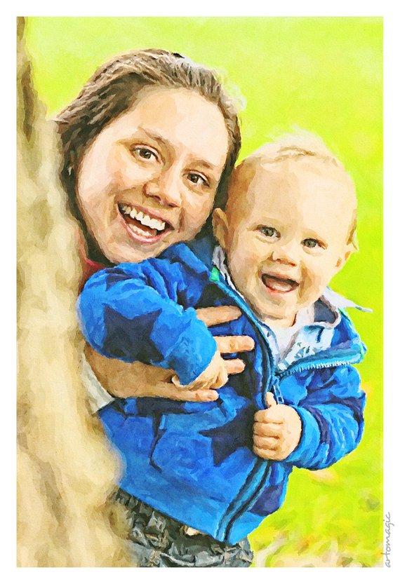 F&S Gift Store You & Your Kid Custom Portrait - Watercolour Portrait - Custom Artwork - Portrait Art - Digital Portrait Painting - best gift print canvas