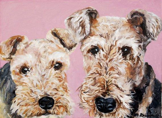 F&S Gift Store Custom Pet Portrait Oil Painting 12x16 two pets Memorial Birthday Gift
