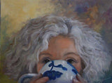F&S Gift Store Custom Coffee Cup Selfie Painting, Free Shipping, Original Oil on Canvas of You by Me, Cheri Wollenberg