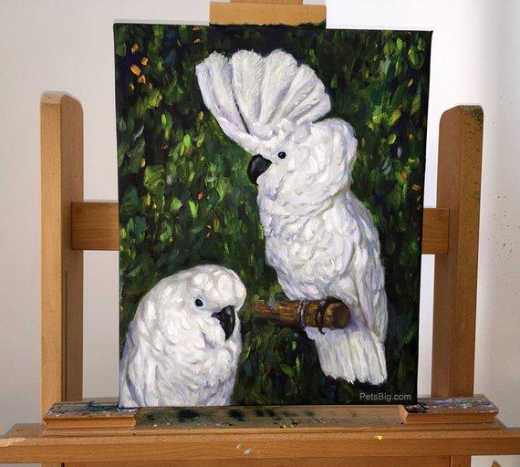 F&S Gift Store Parrot Oil Painting, Custom Pet Portrait - Original Oil Painting Dog Cat Bird from Your Photos - Custom Pet Painting, Top Quality by PetsBig
