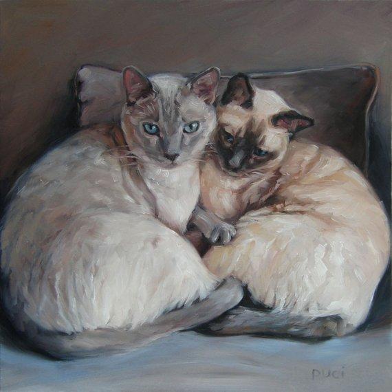 F&S Gift Store SiameseSymmetry, custom Pet Portrait Oil Paintings by puci, 12x12" (2 pets)