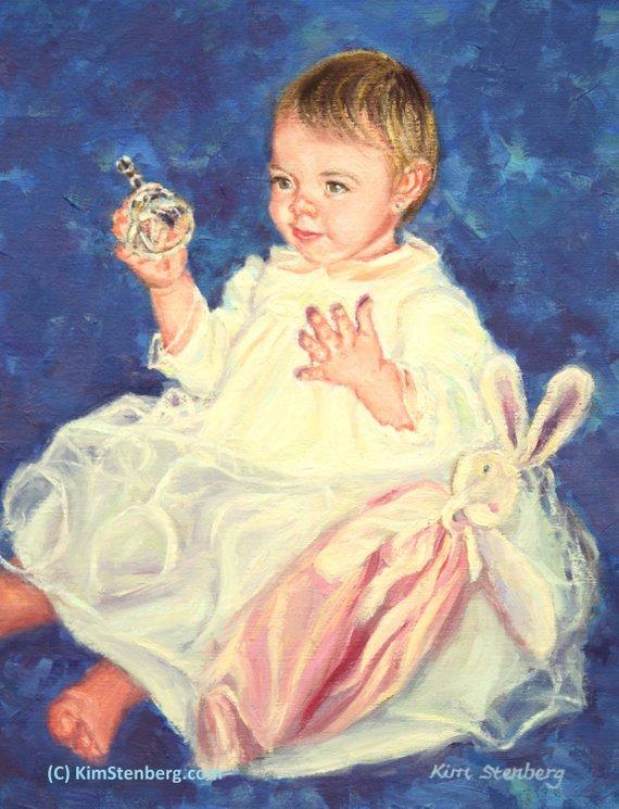 F&S Gift Store Christening Gift Custom Baby Portrait Commission Oil Painting from Photo 11" x 14" Impressionist Wall Art Unique Gift Kim Stenberg