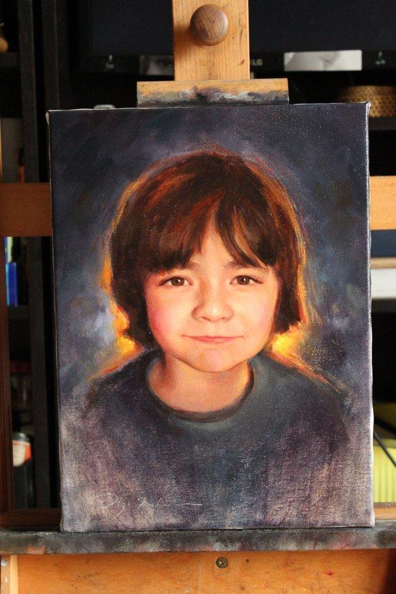 F&S Gift Store Personalized Gift Children Custom Portrait Kids Oil canvas Painting Art from photo Child Family Portraits Contemporary Painting Art