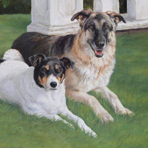 F&S Gift Store Custom Dog portrait, Pet portrait, Dog Painting, Dog Art - MULTIPLE dogs & landscape - oil painting 40x30 inches, from your photos