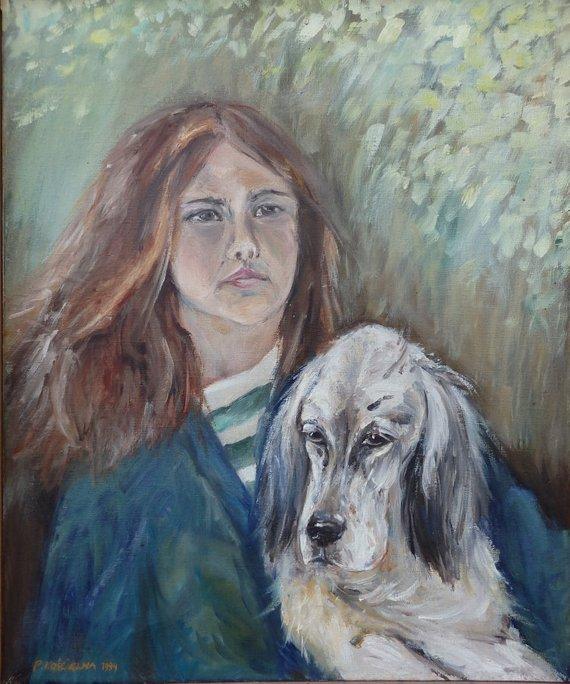 F&S Gift Store Custom DOG Portrait with owner Oil painting from photos Hand painted on canvas HUMAN PORTRET Couple portrait Art Comissioned Wedding gift