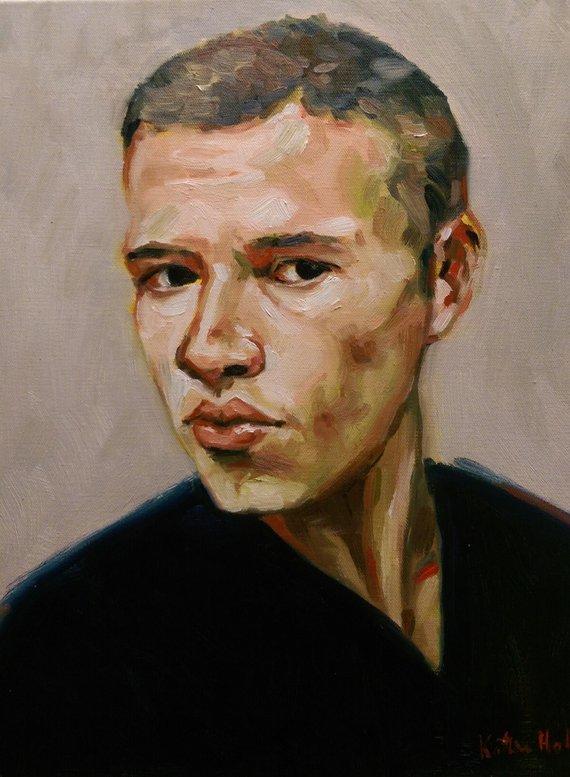 F&S Gift Store Sale- Portrait of a Handsome Young Man on Gray- Original Custom Impressionist Male Oil Painting Face Study
