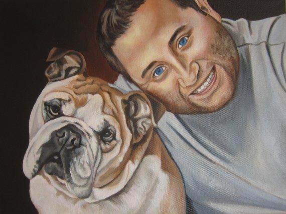 F&S Gift Store Custom Portrait with Pet Portrait, Custom Dog Portrait, Dog Painting, custom size 11 x 14 (TWO figures), Dog Art, Painting from Photo