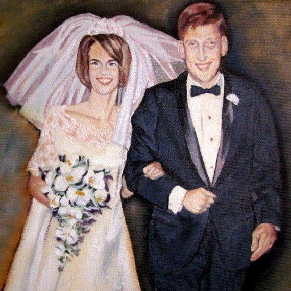 F&S Gift Store Custom double portrait oil painting on canvas of bride and groom, newly wed or engaged couple, wedding gift, gift for bride groom or fiance