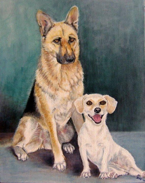 F&S Gift Store Custom double portrait of dogs, oil painting on canvas any two animal subjects, dog art, cat art, bird art, animal art, furry friends gift
