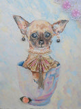 F&S Gift Store Original Pet Portrait "Little coquette" Oil Painting Dwarf Terrier Toy Dog Funny Living room Decor Custom Cat Gift Idea Russian artist Art