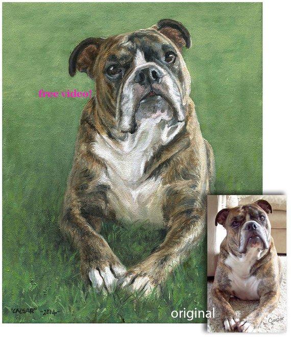 F&S Gift Store Dog portrait, Pet portrait, custom Dog Painting, Bulldog - oil painting on canvas. 50% DEPOSIT. Handmade Custom pet portrait.