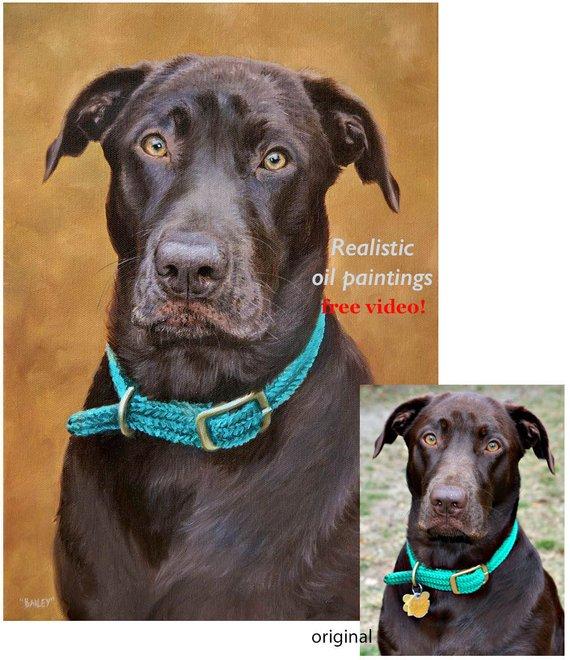 F&S Gift Store Custom dog portrait, Pet portrait, Dog painting, ON CANVAS. 50% DEPOSIT. Handmade Custom pet portrait.