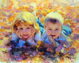 F&S Gift Store Custom Child Portrait Painting Oil Painting Children Siblings Kids Decor Fun Family Portrait 18x24 Commission original fine art from photo