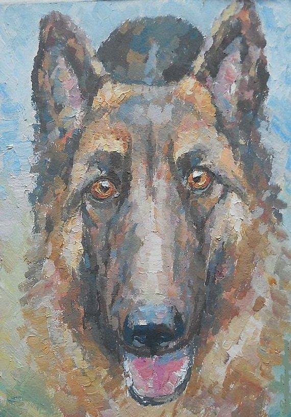 F&S Gift Store Custom Paint my Dog Portrait Oil Painting from Photo Cat Personalized pet loss gift for Dog lovers Shepherd Face Pet memorial Hound Animal