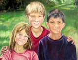F&S Gift Store Custom family portrait oil painting on canvas of three people, children, grandchildren, family group, painting from photos, heirloom art