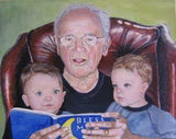 F&S Gift Store Custom family portrait oil painting on canvas of three people, children, grandchildren, family group, painting from photos, heirloom art