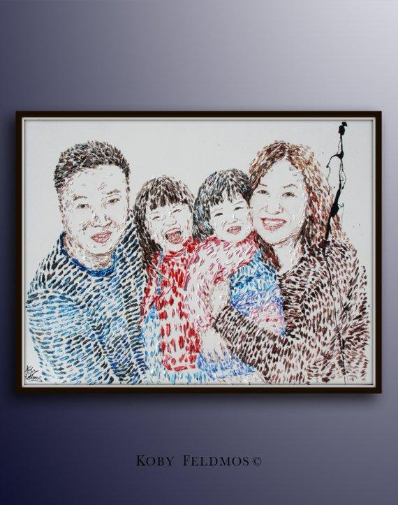 F&S Gift Store Custom Family Portrait 40" original handmade oil painting on canvas by Koby Feldmos