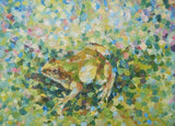 F&S Gift Store Frog Oil Painting Pastose Artwork Anuran in Clover Custom Pet Animal Portrait Reptile Amphibian Wild Nature gift for kids room Green Art