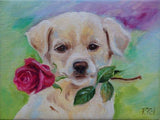 F&S Gift Store CUSTOM DOG PORTRAIT Miniature oil painting Hand painted Framed Fine Art Dog with Rose Flower Personalised gift for dog lover Father's Day