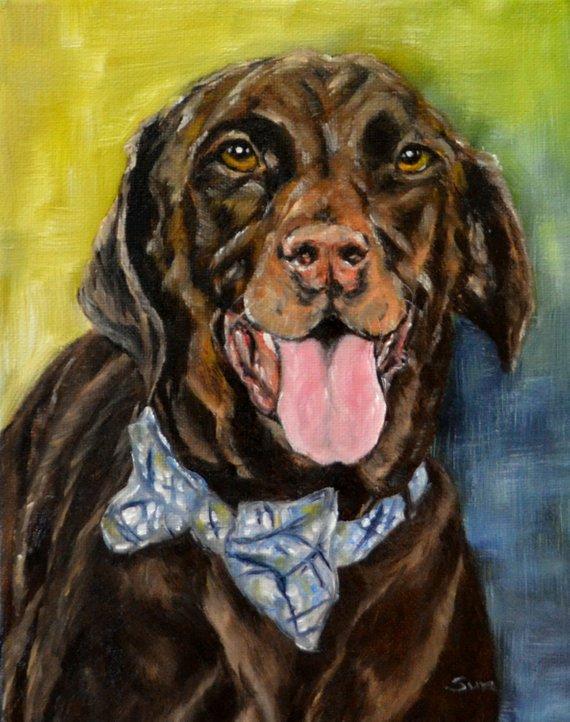 F&S Gift Store Chocolate Labrador, Christmas gift, dog portrait,custom dog Painting, pet painting, pet portrait, painting from photo, pet memorial, 8x10"