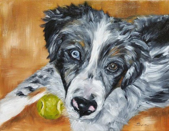 F&S Gift Store AUSSIE, blue eye, Australian Shepherd, custom dog Painting, pet portrait, pet painting, animal art, personalized art, pet memorial, 8X10"