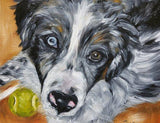 F&S Gift Store AUSSIE, blue eye, Australian Shepherd, custom dog Painting, pet portrait, pet painting, animal art, personalized art, pet memorial, 8X10"