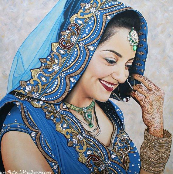 F&S Gift Store Custom Wedding Portrait - Indian Bride Painting - By Toronto Portrait Artist Malinda Prud'homme
