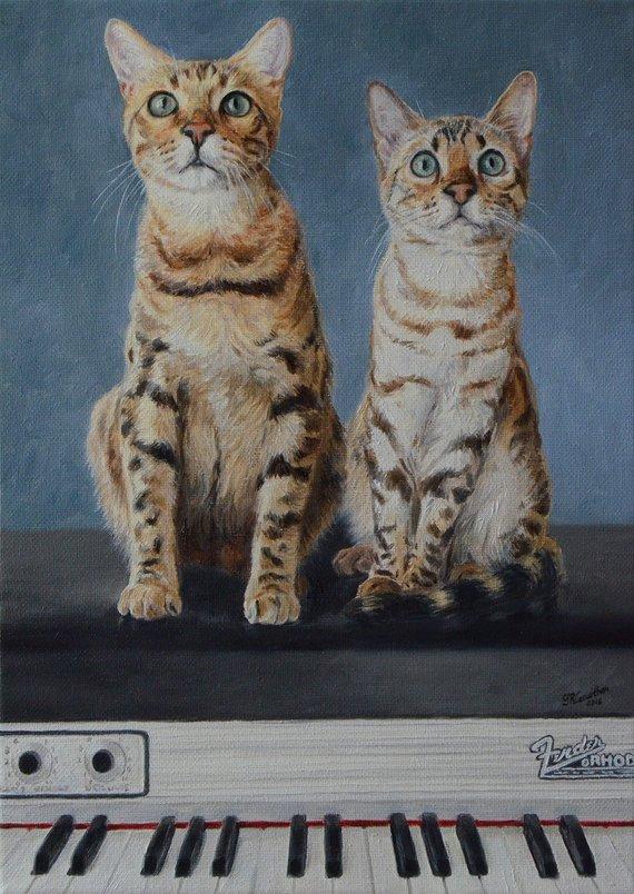 F&S Gift Store Custom cat painting, Cat Portrait, Cat Painting - oil painting on canvas. 50% DEPOSIT. Handmade Custom pet portrait. TWO CATS.
