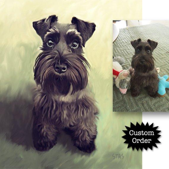 F&S Gift Store CUSTOM PET Portrait from Photo Gallery Wrap Canvas, Personalized Christmas XMAS Gift, Dog Art, Digital Painting, Giclee Print, Oil Painting