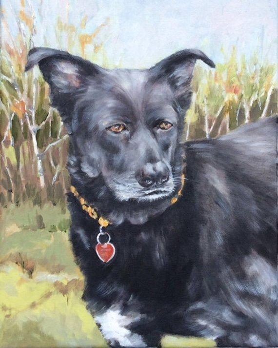 F&S Gift Store Pet Portrait, Pet Painting, Pet/animal Art, Dog Portrait, Customizable original art, Art, Dog Lover Art, Yellow. Black, White Lab Portrait