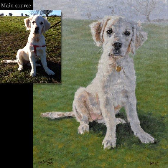 F&S Gift Store Custom Dog portrait, Pet portrait, Dog Painting, Retriever - oil painting on canvas. 50% DEPOSIT. Handmade Custom pet portrait.
