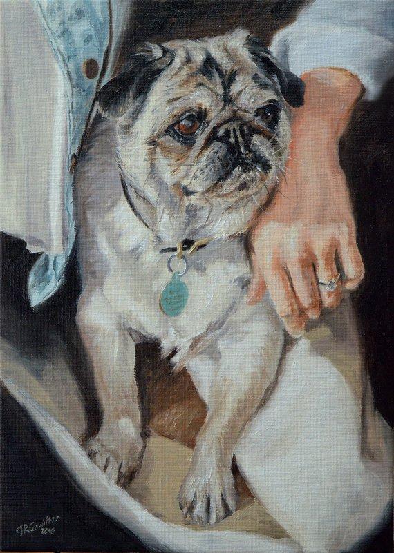 F&S Gift Store Dog Painting, Custom Dog portrait, Pet portrait, Pug - oil painting on canvas. 50% DEPOSIT. Handmade Custom pet portrait.