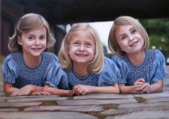 F&S Gift Store Custom Portrait - Oil Painting - Sisters - Family Portrait - Gift for the Family