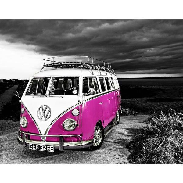 F&S Diamond Painting Store Pink Car with Black and White Background