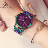 Luxury color shoulder strap purple ladies watch