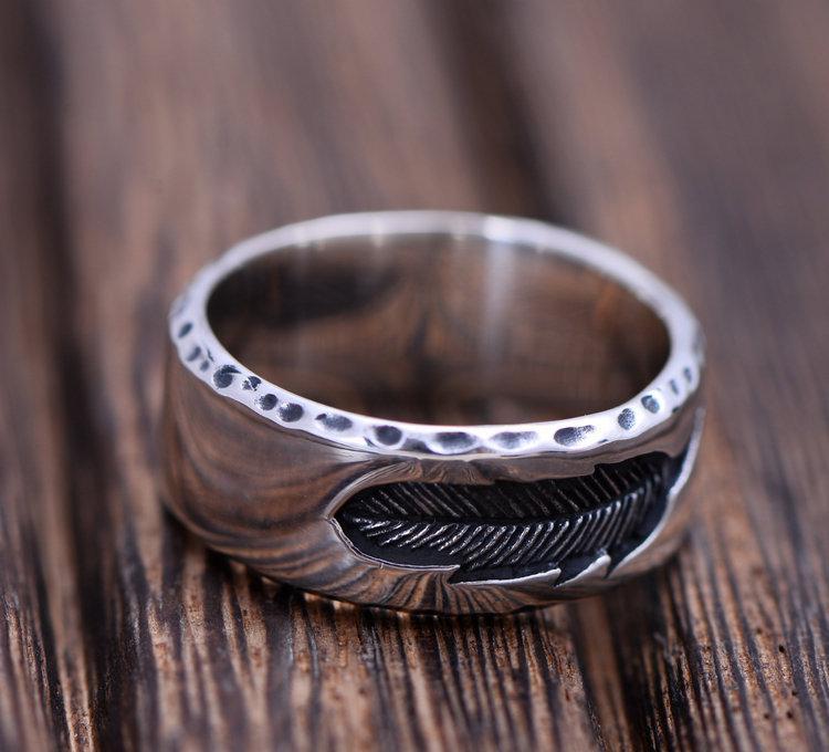 925 sterling silver feather ring