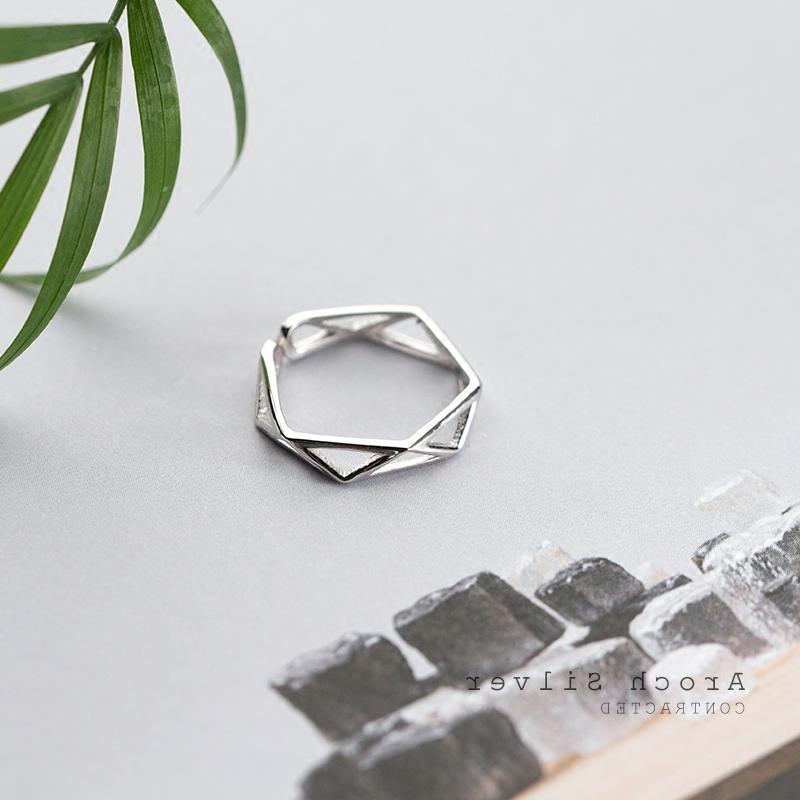 Fashion 925 sterling silver hexagonal ladies ring