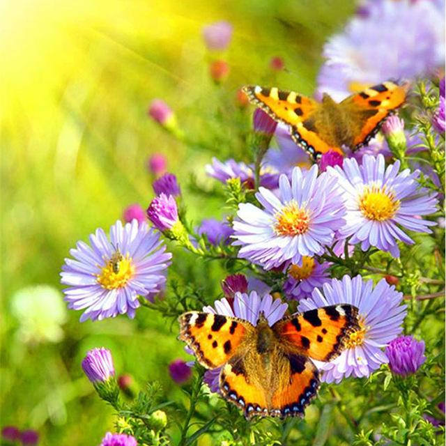 F&S Diamond Painting Store Purple Flowers with Butterfly 30x30cm