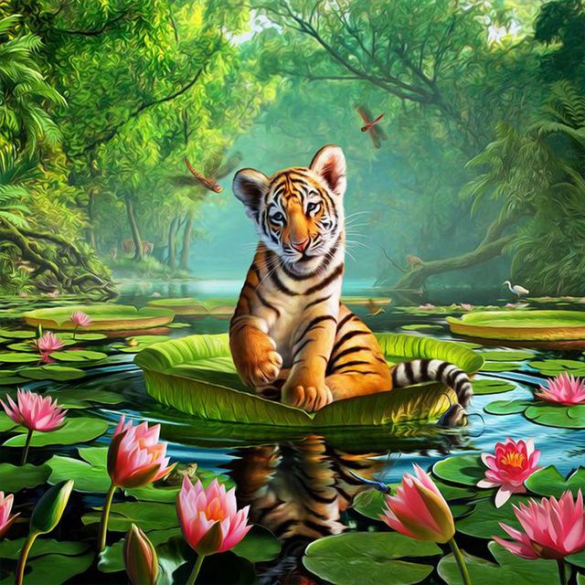 F&S Diamond Painting Store Tiger on Lily 25x25cm