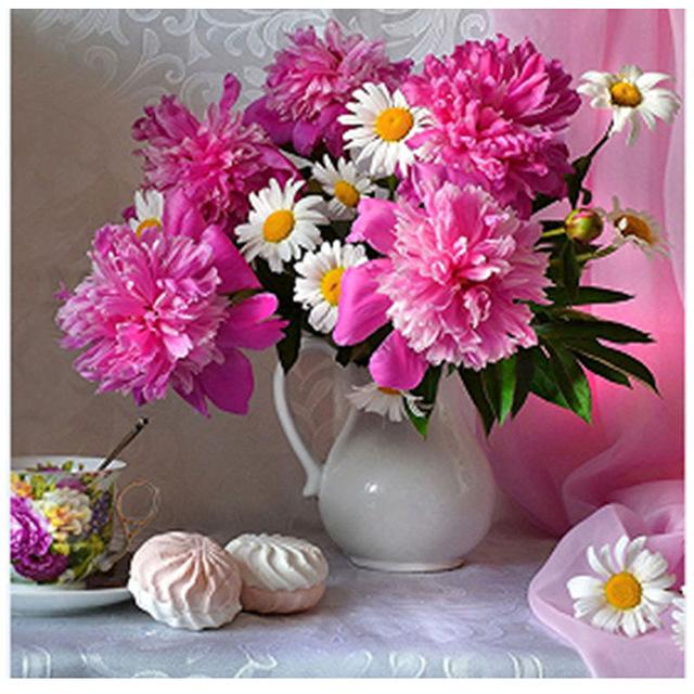 F&S Diamond Painting Store Flower arrangement Pink & White 30x30cm