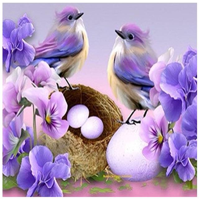 F&S Diamond Painting Store Purple Flowers & Bird's Nest 30x30cm