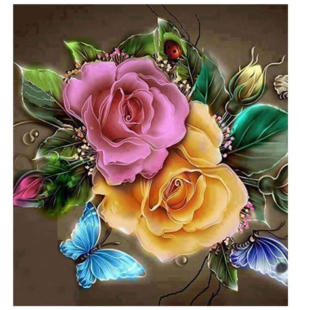 F&S Diamond Painting Store Flowers Pink & Orange 30x30cm