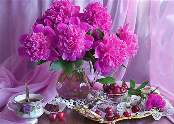 F&S Diamond Painting Store Flower arrangement Pink with Cherries 30x40cm
