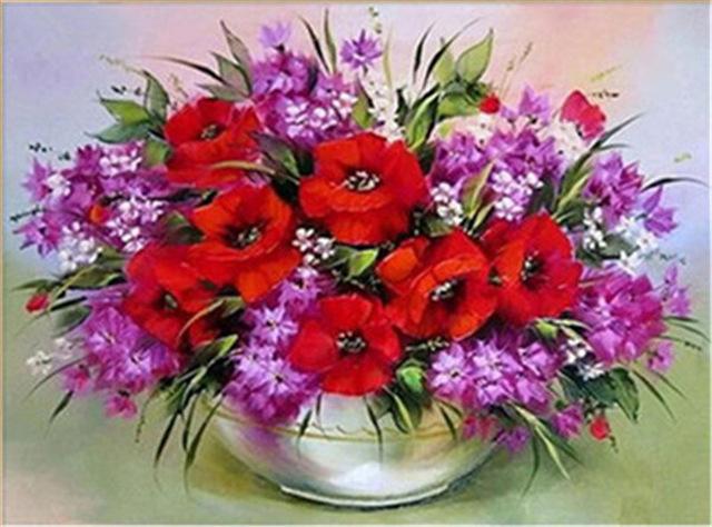 F&S Diamond Painting Store Flower arrangement Red & Purple 30x40cm