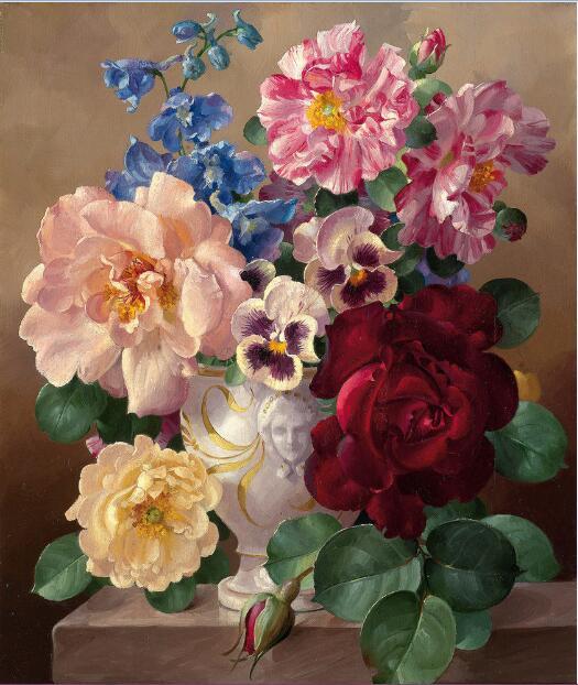 F&S Diamond Painting Store Flower arrangement Pink & Dark Red 30x40cm