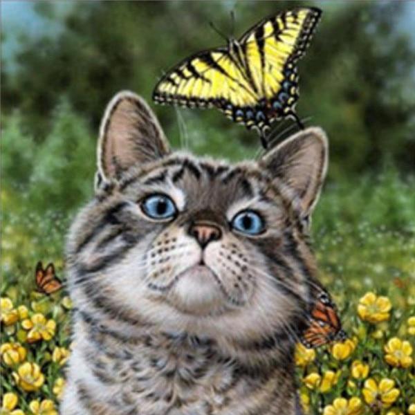 F&S Diamond Painting Store Cat with Yellow Butterfly 25x25cm
