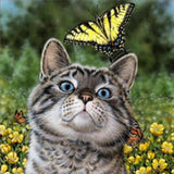 F&S Diamond Painting Store Cat with Yellow Butterfly 25x25cm